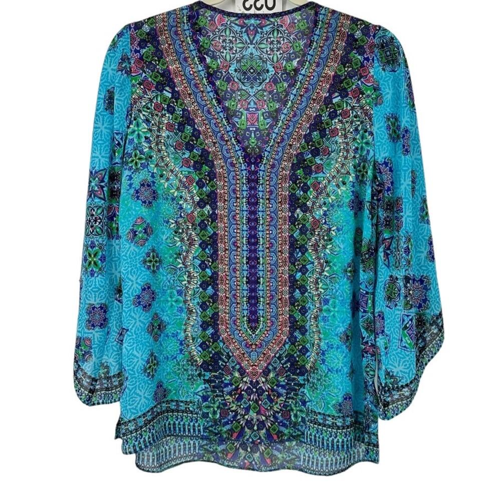 Belle Kim Gravel Vibrant Multicolor Design Top Size XS - Picture 2 of 4